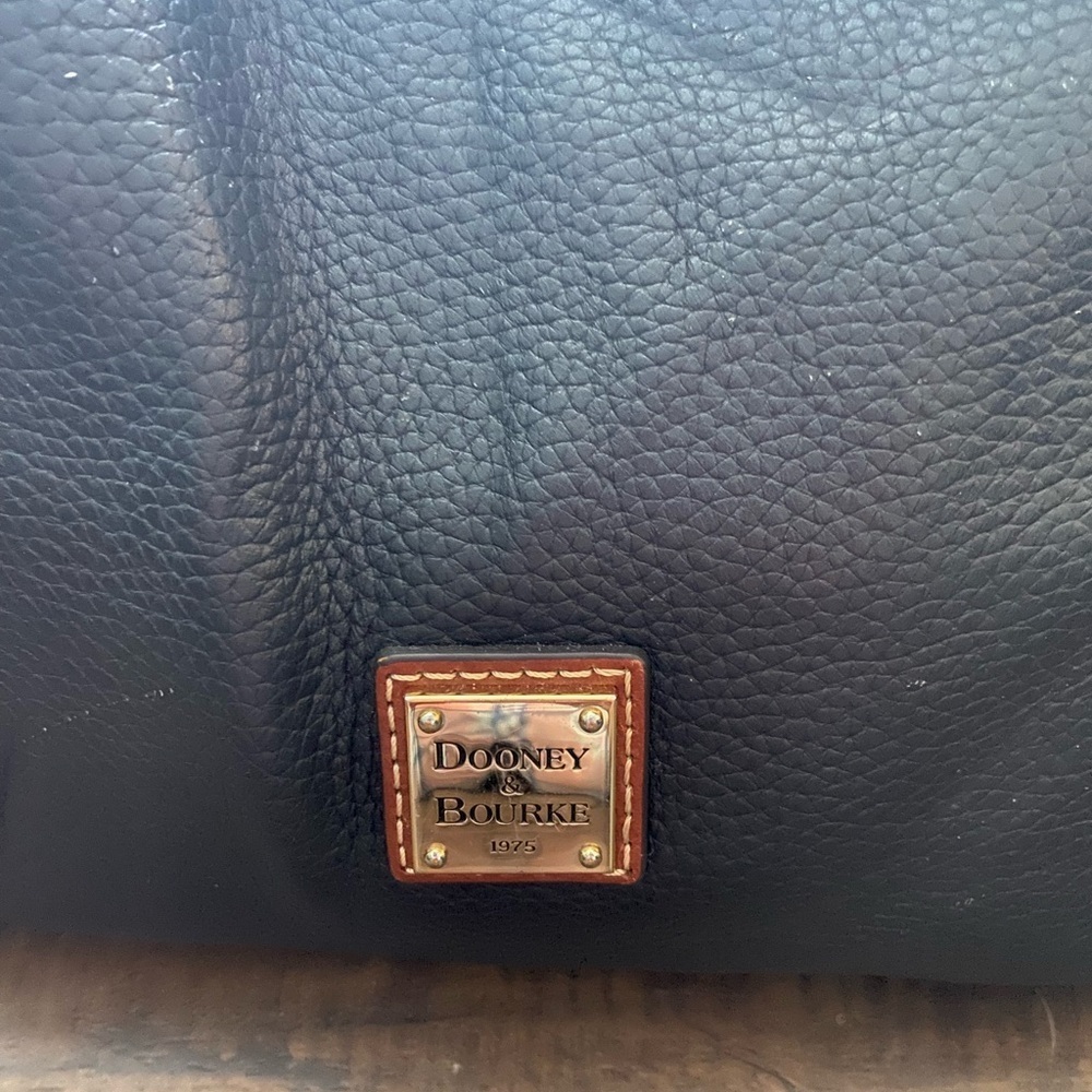 Dooney & Bourke Black Leather Shoulder Bag with Brown Handles - Picture 3 of 14